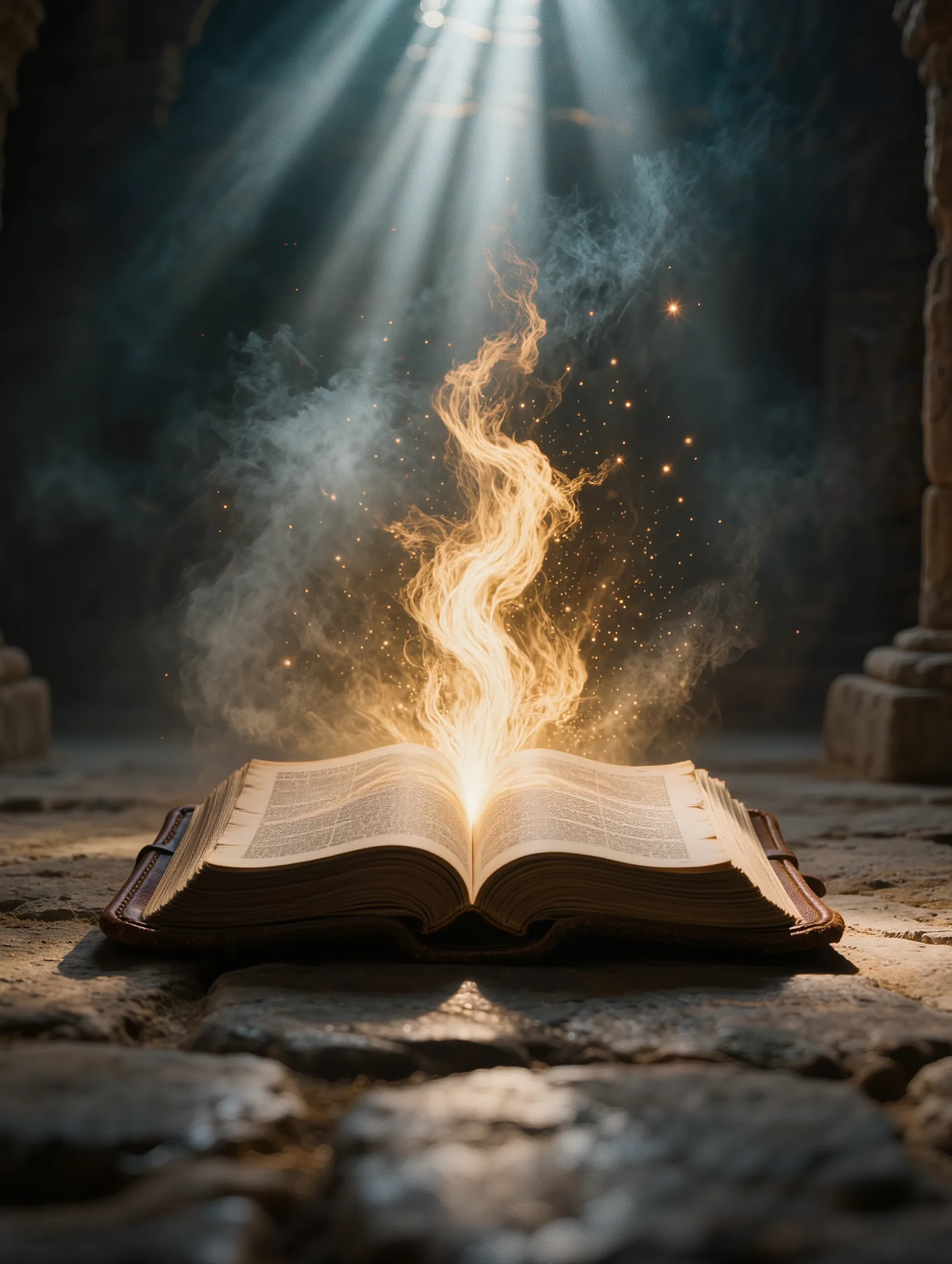 Biblia abierta con llama — Alimento a tu Espíritu